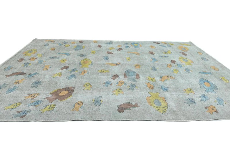 Distressed Vintage Antique Oriental Rug Beige Floral Handmade Carpet 9X12 ft gallery