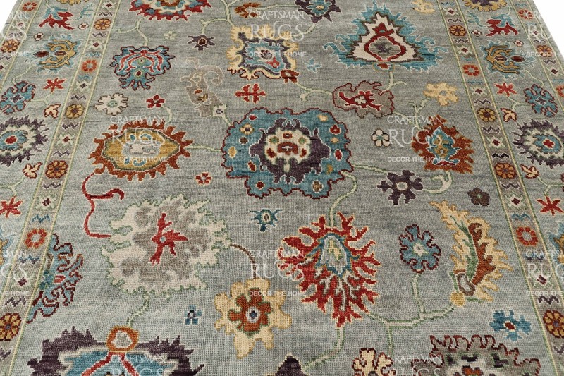 Handknotted Gray Multi Floral Geometric Rug 8x10 ft gallery