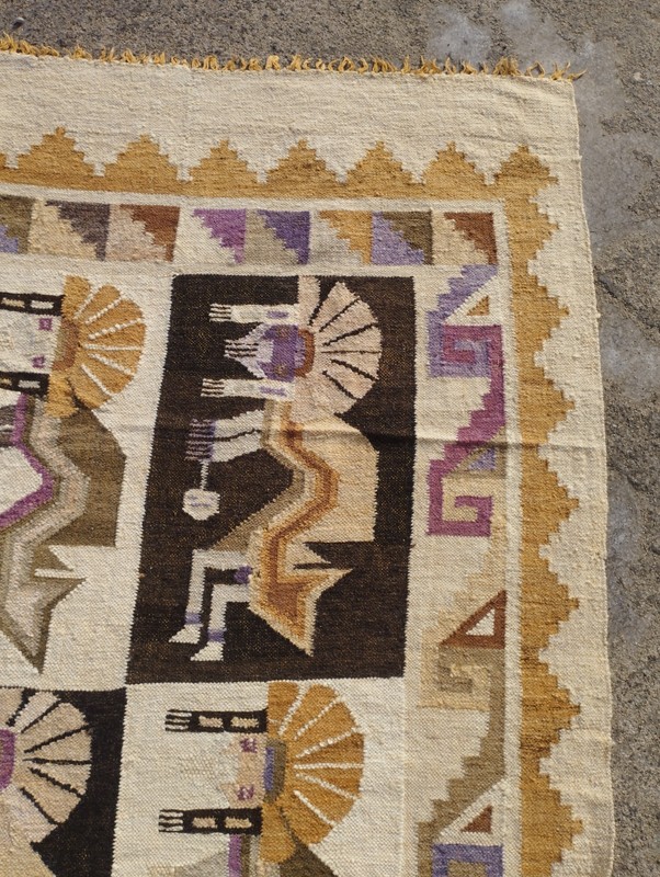 Vintage Handmade Peruvian Traditional Wool Rug Carpet 220x166 cm gallery
