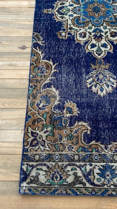 Hand-Knotted Wool Runner Rug: Vintage Blue Oriental Hallway Carpet (2.4x6.7 ft) gallery