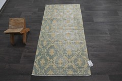 Vintage Turkish Runner Rug 2x5ft Wool Anatolian Handmade Hallway Oushak GREEN