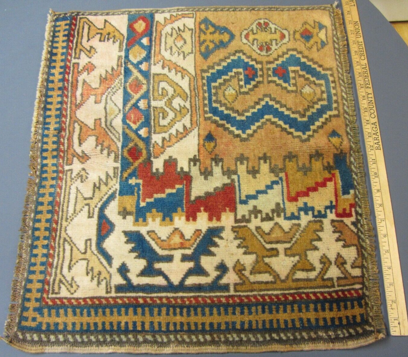 24" x 24" Turkish Vaghireh Sampler Rug Soft Wool Semi-Antique Muted Colors gallery