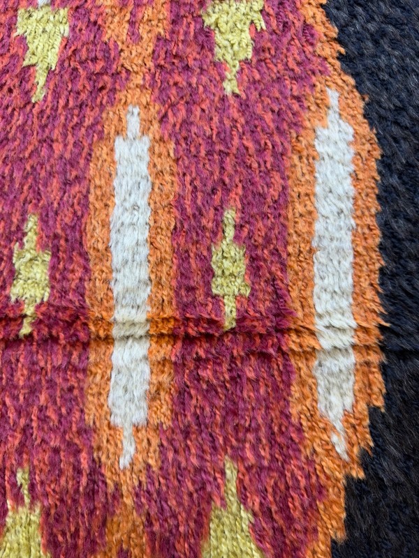Vintage Beautiful Hand Knotted Swedish Scandinavian Rye Shag Wool Rug Carpet gallery