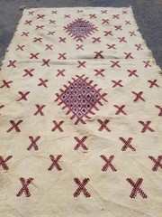Vintage Traditional Handmade Moroccan Wool Beige Kilim 4.10×2.10ft