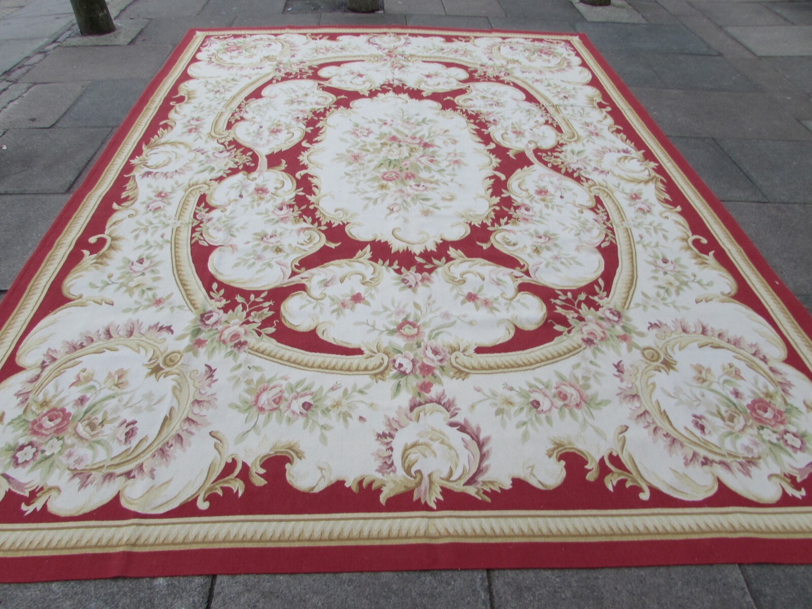 Vintage Hand Made French Design Wool Red Large Original Aubusson 366X271cm gallery