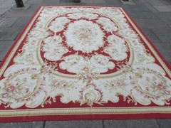 Vintage Hand Made French Design Wool Red Large Original Aubusson 366X271cm