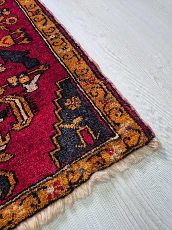 Antique Anatolian Hand-Knotted Small Rug, 22x38 in Turkish Tribal Wool Carpet gallery