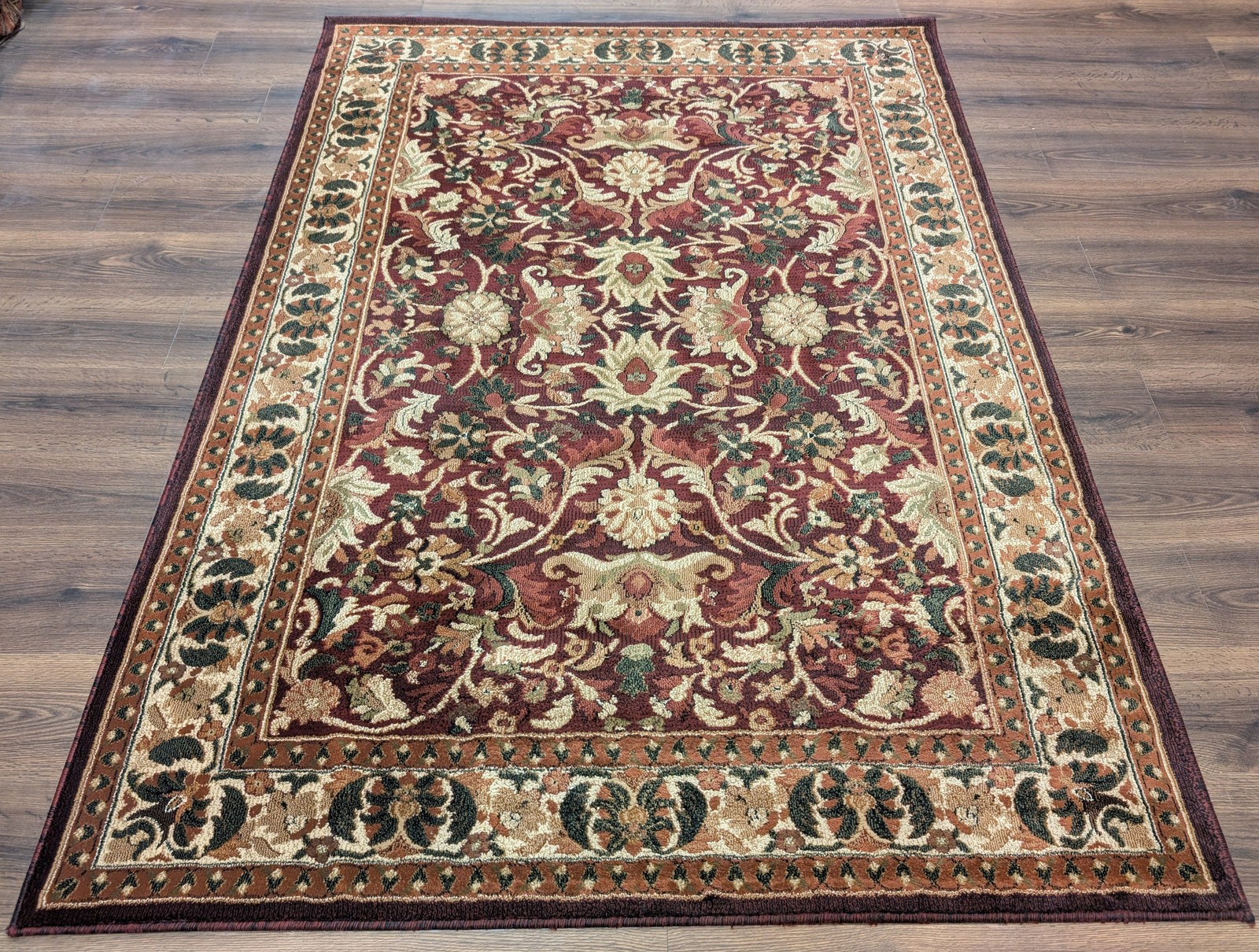 Turkish Rug 5x7, Oriental Power Loomed Carpet, Burgundy Green Beige, Traditional gallery