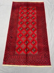 3’3×5’10 ft Vintage Turkmen Bukhara, Red & Black Geometric Pattern Rug