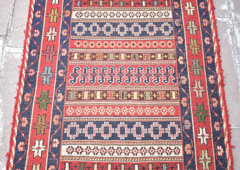 Caucasian Soumak Rug 31'' x 77'' Rahrah Runner Rug Organic Wool Kitchen Area Rug gallery