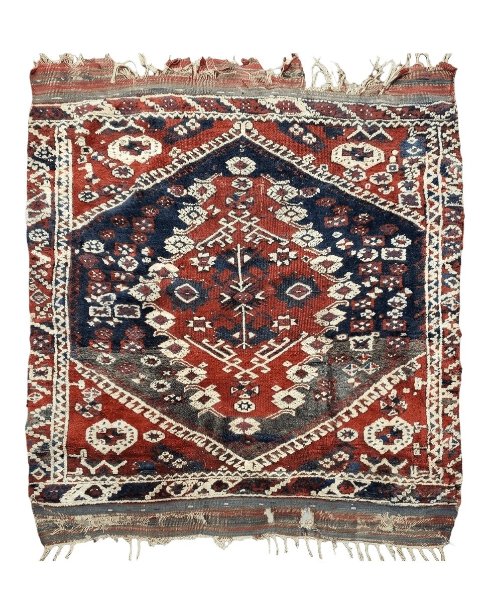 Antique Turkish Bergama Rug 4x4, Tribal Collectible gallery