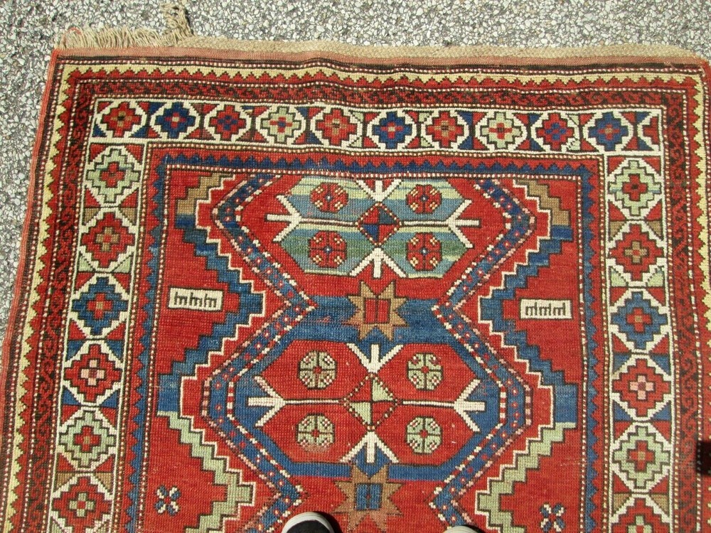 ANTIQUE CAUCASIAN KAZAK ORIENTAL RUG CIRCA 1900 ALL NATURAL DYES GREAT PRICE !
