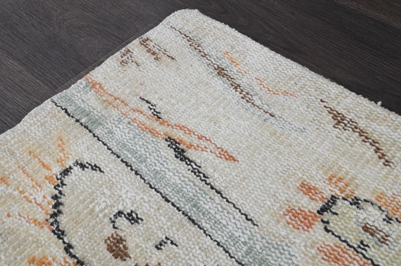 Oushak Turkish Doormat Rug 1x2 BEIGE Anatolian Handmade Vintage Small Kilim Rug gallery