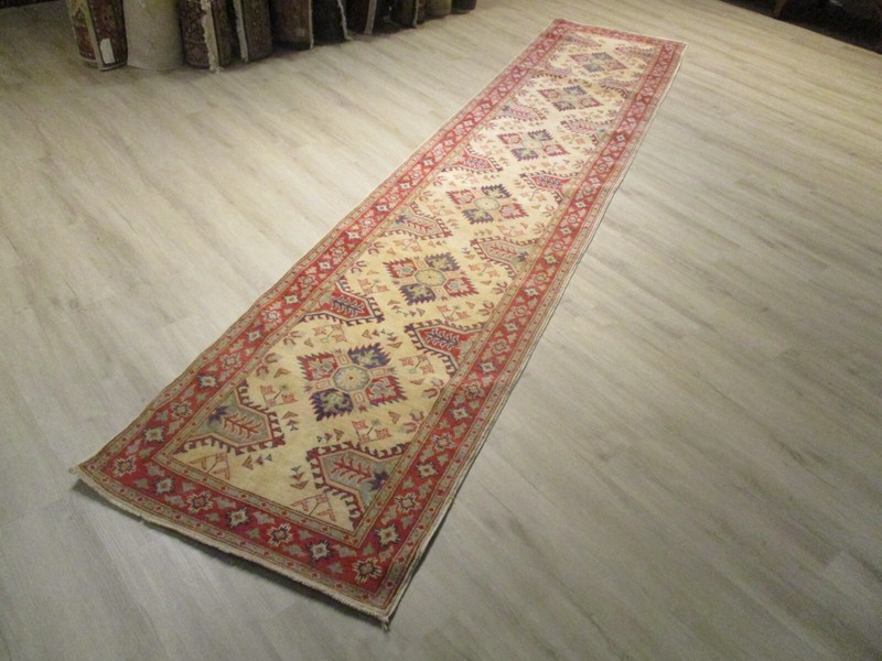 13' FEET RUNNER Afghan-Refugee Vegetable-Dye Handmade-knotted Wool Rug 586308 gallery