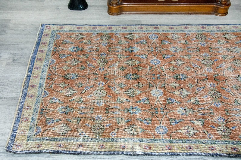 Minimalist Vintage Turkish Rug 3.6x6.3 ftRed Oriental Distressed Floral Wool Rug gallery