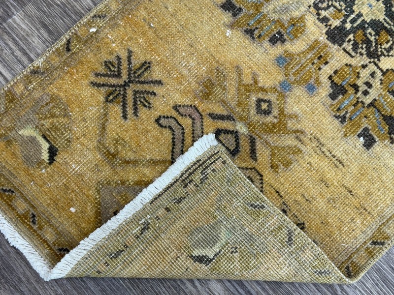 1x3 Gold and Brown Vintage Turkish Door mat, Small Area Rug, Entrance Floor Mat gallery