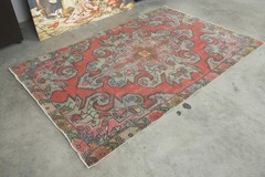 4×7 Turkish Antique Area Rug Anatolian Hand-Knotted Vintage Oushak Carpet,832