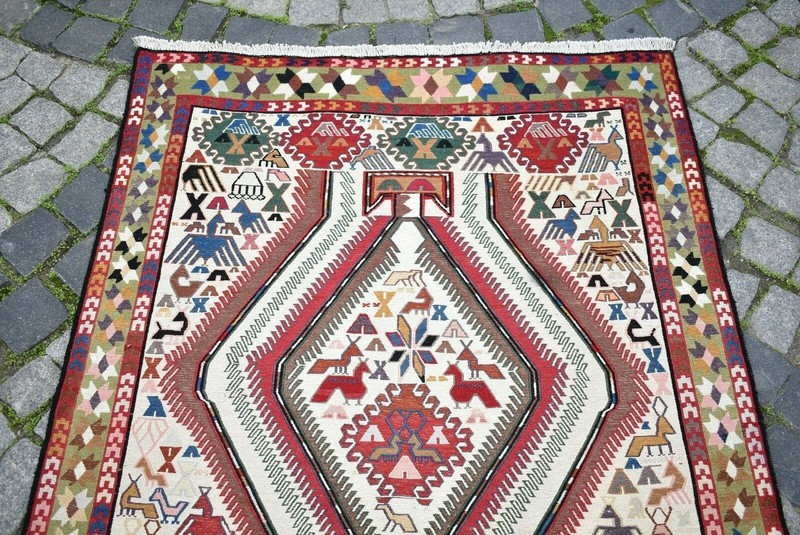 Caucasian Sumak Kilim Rug 42'' x 71'' Awesome Animal Figure Shahsavan Kilim Rug gallery