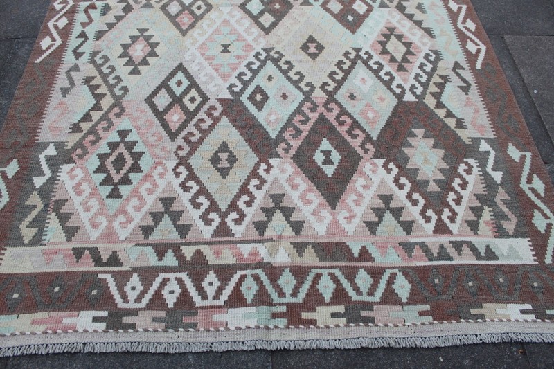 Kilim Vintage Traditional Hand Made Oriental Brown Pink Wool Kilim 245x167cm gallery