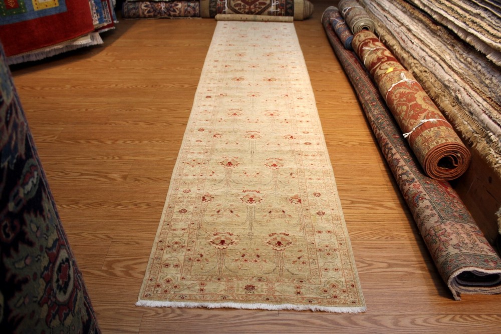 14 ft. Long Hall Runner Handmade Vegetable Dyed Muted Color Beige Background