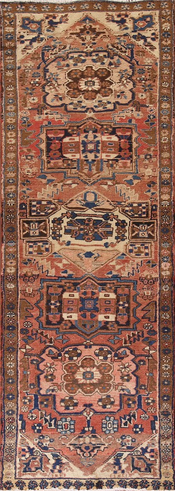 Semi-antique Handmade Heriz 10 ft. Runner Rug 3x10 Wool Hallway Rug