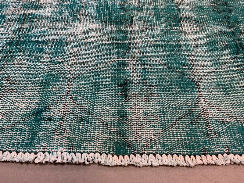 Distressed Turkish Narrow Runner 288x84 cm wool Vintage rug, Overdyed Green gallery