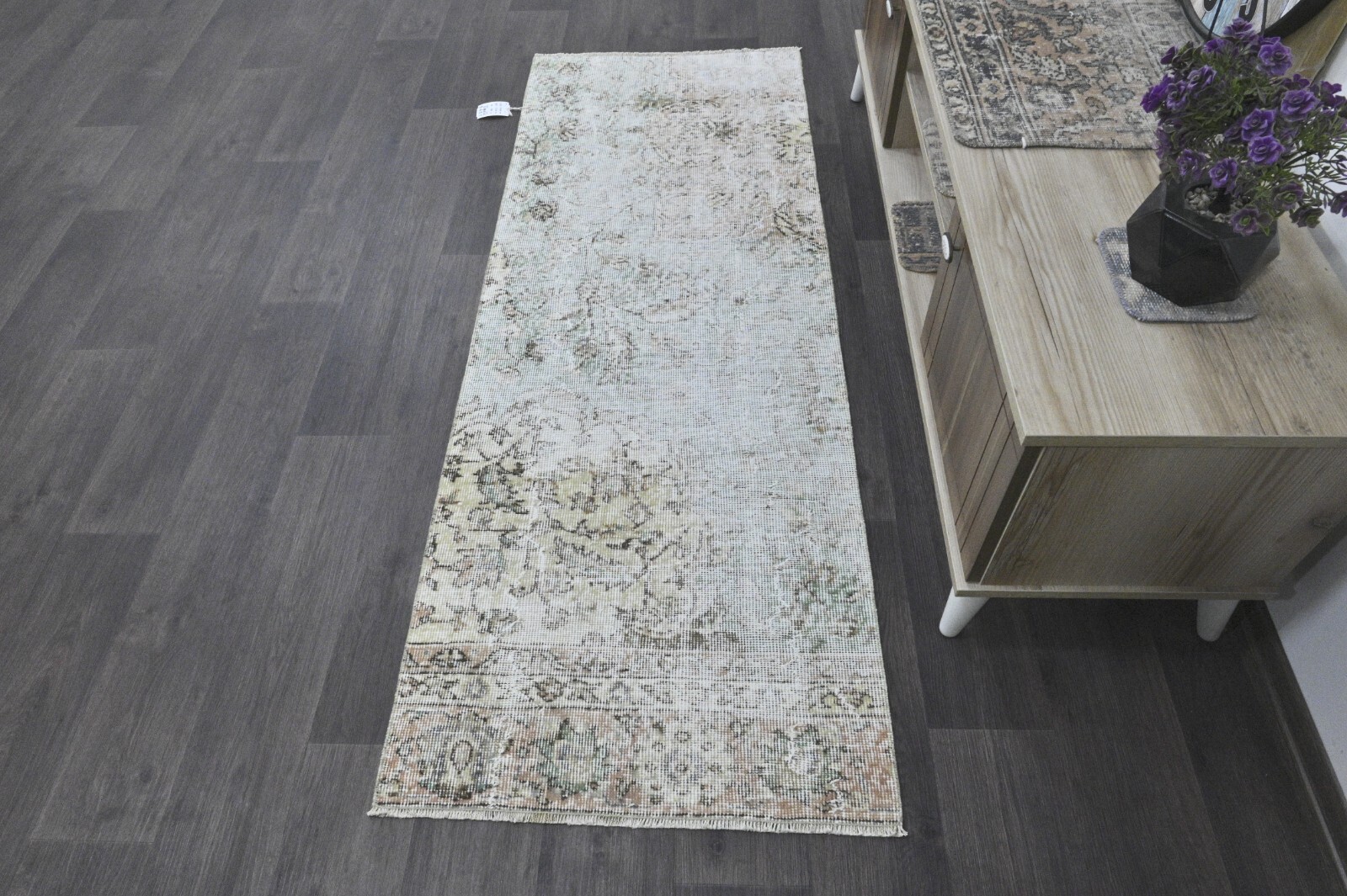 Vintage Turkish Runner Rug 2x6ft GREEN Handmade Anatolian Oushak Hallway Wool gallery