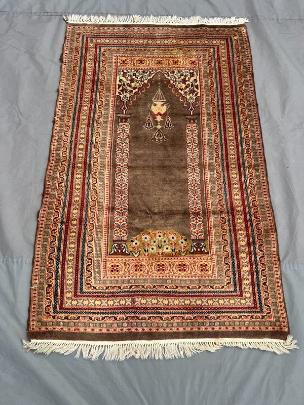 Antique Hand Knotted Prayer Rug 3.6x5.7 ft – Soft Pile Vintage Boho Accent Rug gallery