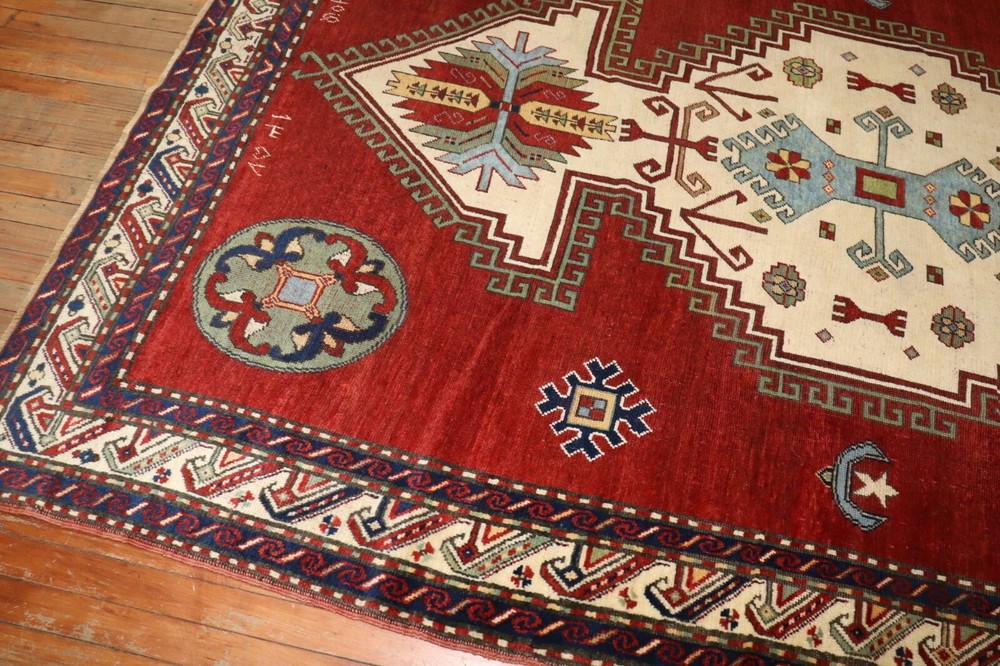 Antique Dated Caucasian Kazak Rug Size 6'5''x9'1''