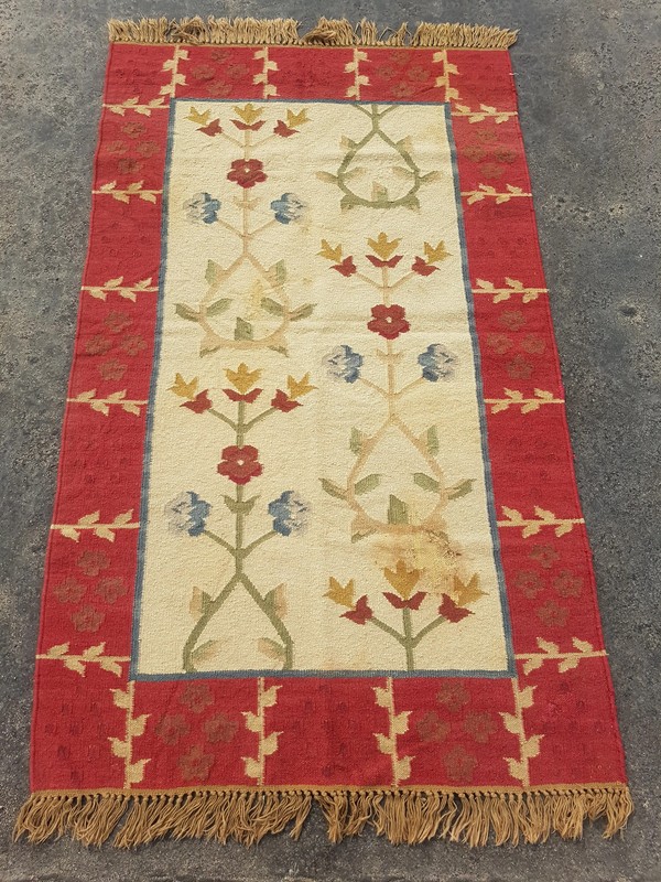 Vintage Handmade Scandinavian Style Floral Wool Multicolor Kilim Rug 5.1x3.0 ft gallery