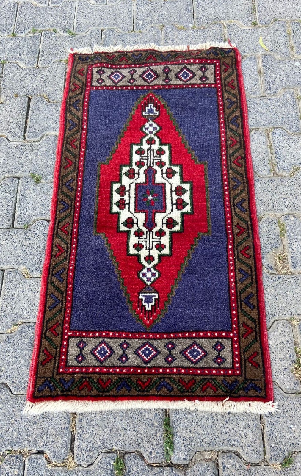 Vintage Turkish Small Rug, 1.8x3.4 ft Red and Blue Carpet, Handmade Kitchen Rug gallery