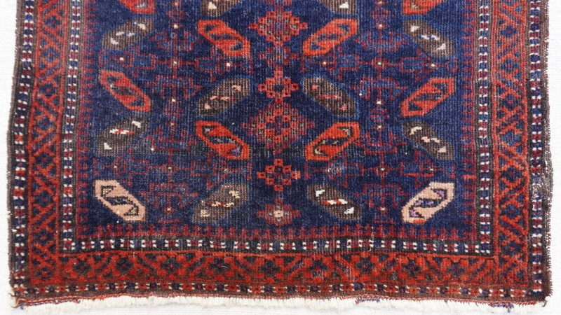 Antique Blue Baluchh Bag-Face Hand Knotted Wool Tribal Rug 21" x 20" inch gallery