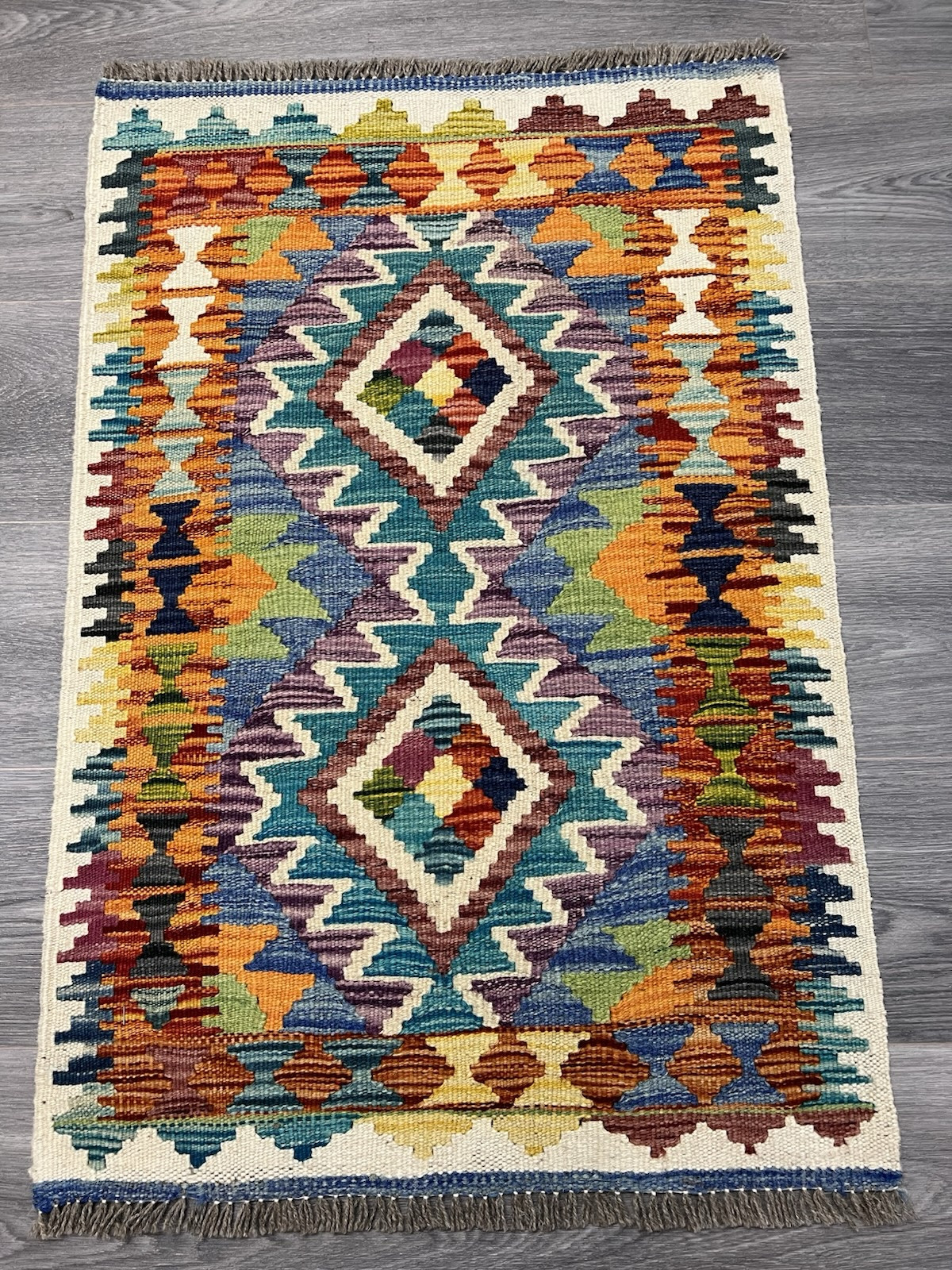 Vintage Kilim Traditional Hand Made Oriental Wool Kilim 3ftx1ft11inc 91cmx60cm gallery