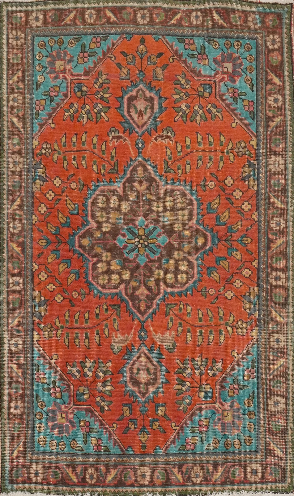 Orange Wool Floral Traditional Accent Rug 3x5 ft Hand-knotted Distressed Carpet gallery