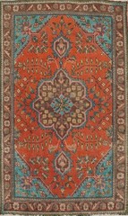 Orange Wool Floral Traditional Accent Rug 3×5 ft Hand-knotted Distressed Carpet