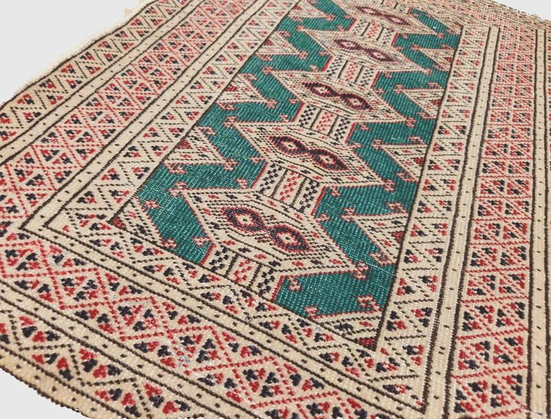 *2'X3' HAND-KNOTTED CAUCASIAN KAZAK TRIBAL VINTAGE WOOL MUTED GREEN RUG gallery