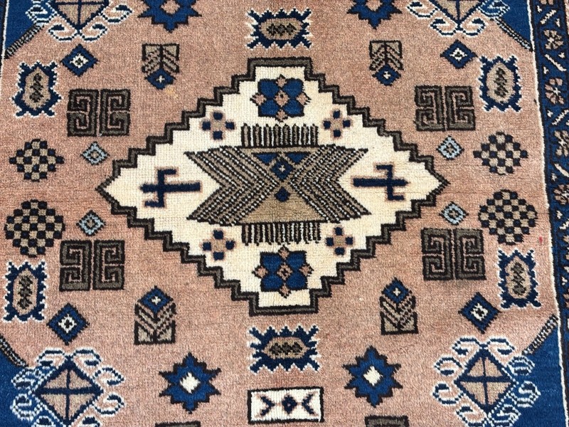 Vintage Ardebil Tribal Hand Knotted Wool Area Rug 4x6 Peach Blue Oriental Boho gallery