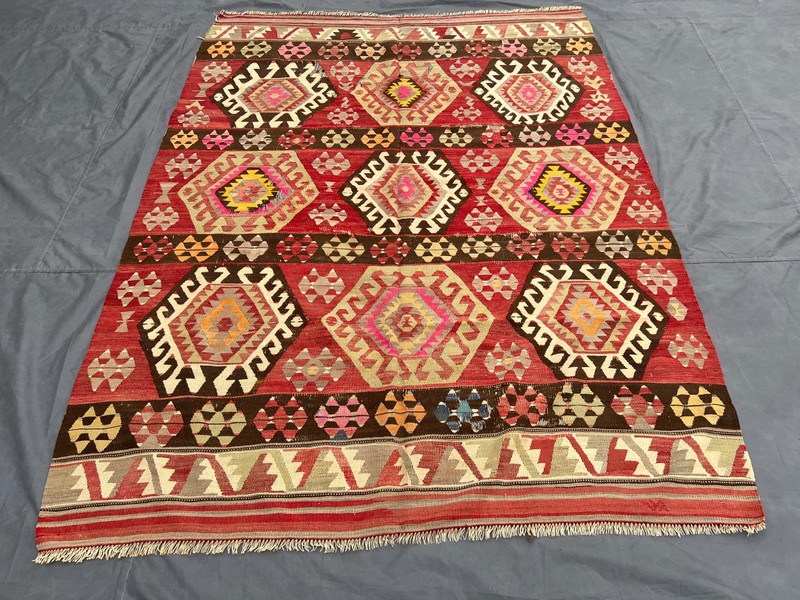Red Tribal Kilim Rug 6x8 ft Anatolian Flatweave Distressed Low Pile Antique gallery
