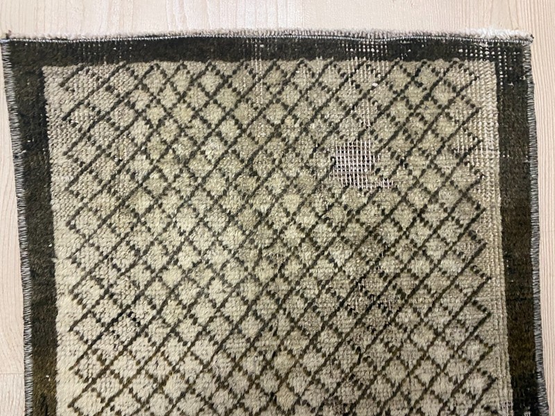Mini Handwoven Anatolian Square Rug 1x1.2 ft Earth Tone Wool Accent Carpet gallery