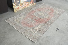 4×7 Turkish Area Rug, Hand-Knotted Vintage Oushak Rug Small, Boho Decor,855