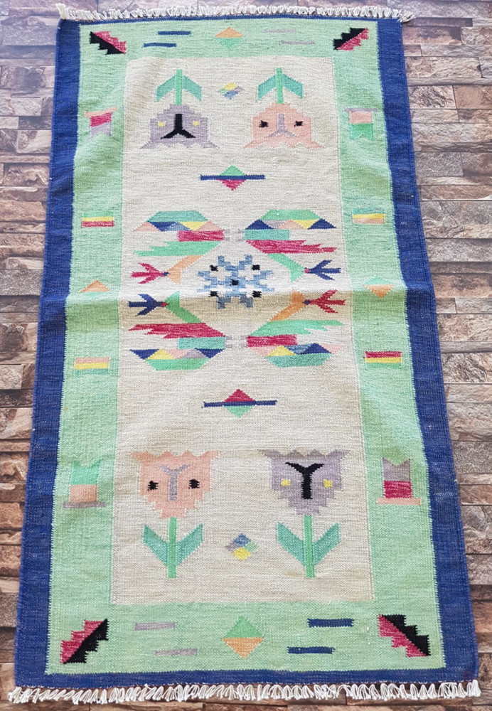 Vintage Handmade European Scandinavian Style Wool Traditional Rug 130x73 cm