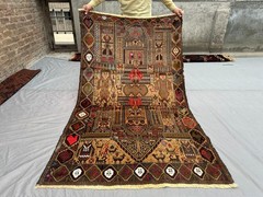 3’10×6’9 ft Vintage Pictorial Baluchi Rare Rug Handmade Afghan Rug, Kitchen rug