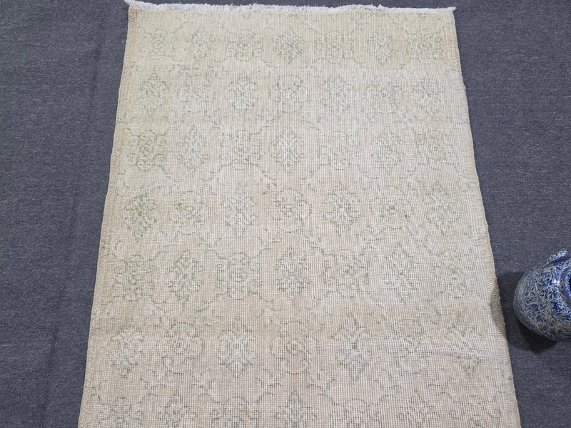 Vintage Turkish Area Rug Hand Knotted Wool Beige Cream Home Decor Carpet gallery