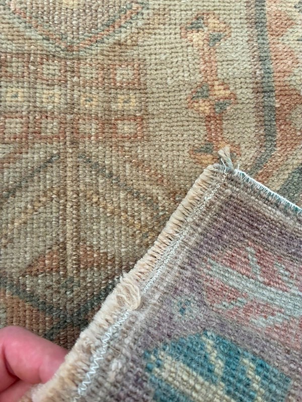 Vintage Turkish Rug 2x4 Small Runner Muted Sage Green Pink Wool Hand Knotted Mat gallery