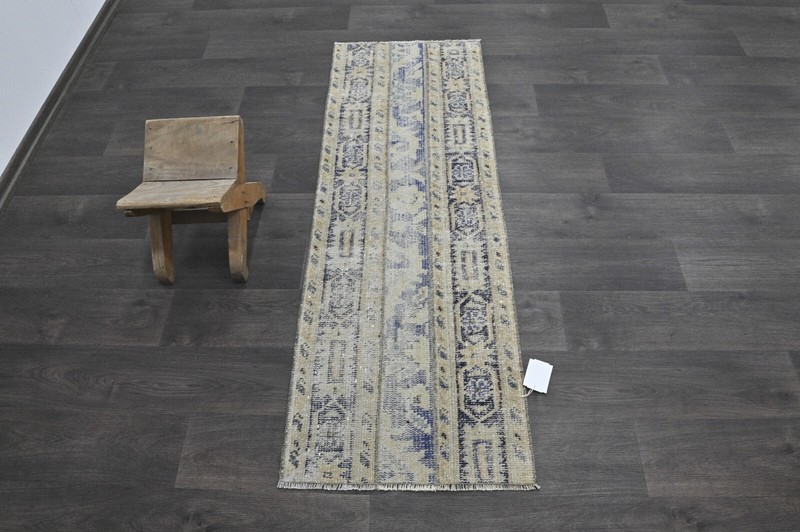 Vintage Turkish Runner Rug 2x5ft Wool Anatolian Handmade Hallway Oushak BEIGE gallery