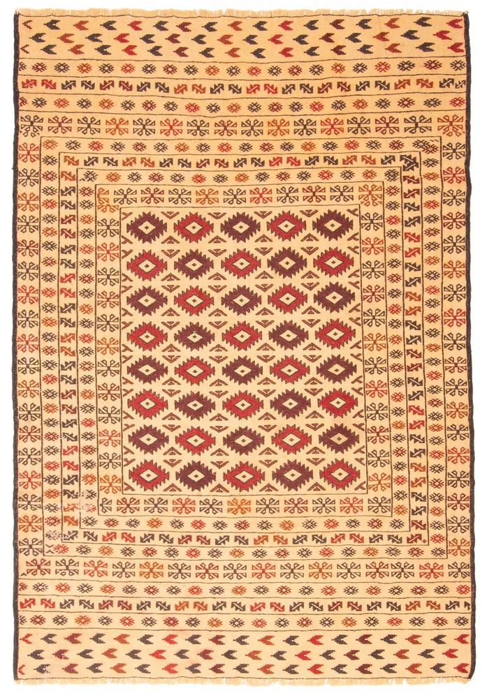 Vintage 4'5" x 6'4" Traditional Wool Hand Woven Oriental Area Rug