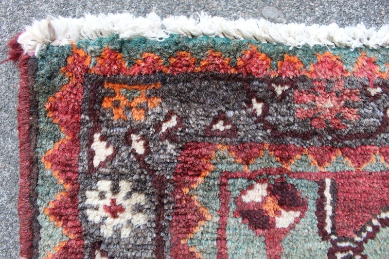 Vintage Hand Made Traditional Oriental Wool Black Red Long Rug Runner 300x113cm gallery