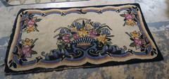 Vintage American Primitive Hand Made Hooked Rug 3′ x 5′-9 Floral Basket