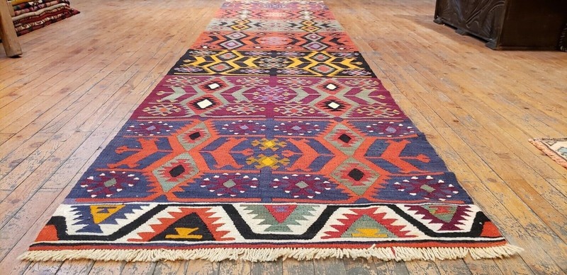 3x12ft Flat-woven Handmade Kilim Runner Rug | Decorative Runner Rug 3x12ft gallery