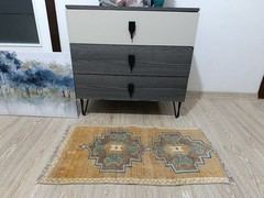 Vintage Turkish Doormat 1’5×2’9 ft, Small Orange Oushak Rug